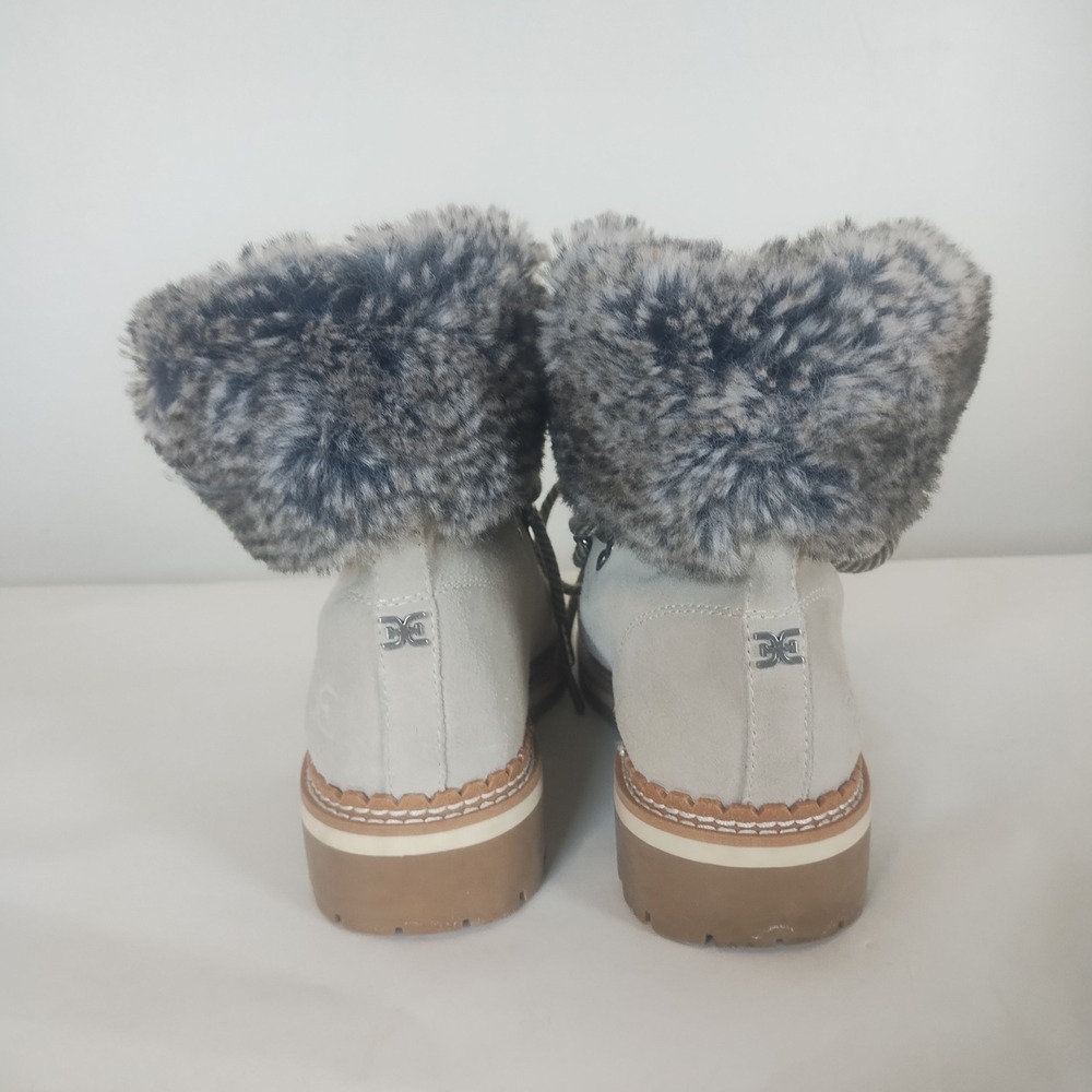 Sam Edelman Bowen Faux Fur Lined Lace Up Combat Boots Beige Suede Size 9.5 - Picture 4 of 7